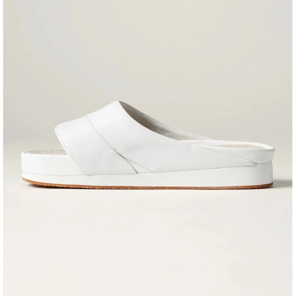 SAYSH Scia Slide Sandal White Leather Platform Comfort Slip On Shoes Size 7 NWOB